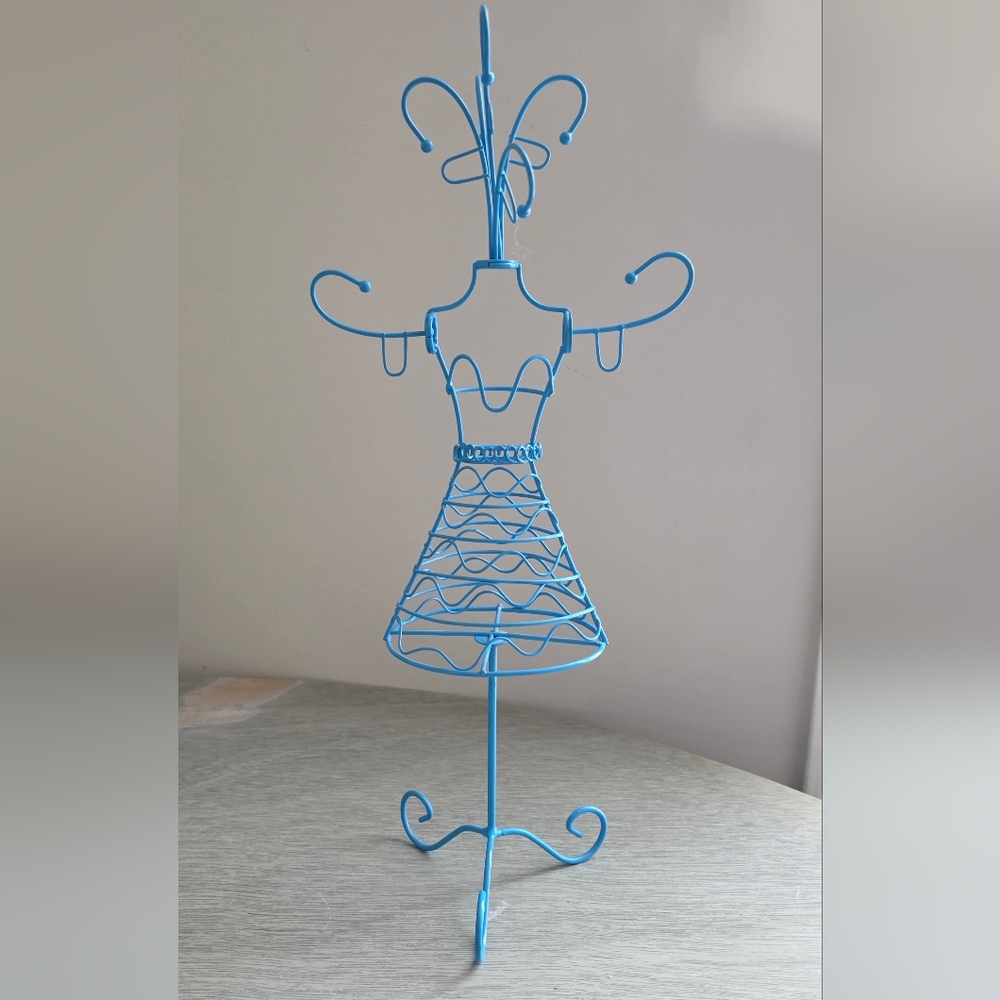Blue Wire Dress Form Jewelry Holder
